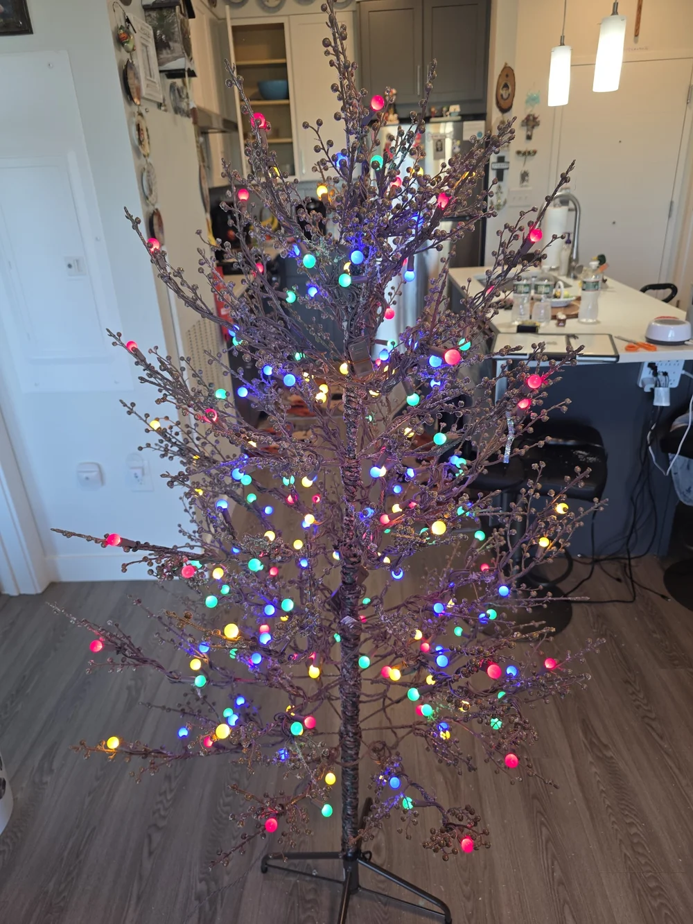 GE Ft Pre-lit artificial twig Christmas tree multicolored LED gumball lights